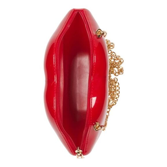 💋 Deluxity Red Lips Gold Chain Jelly Cute Chic Clutch Crossbody Bag NWT - Picture 3 of 16